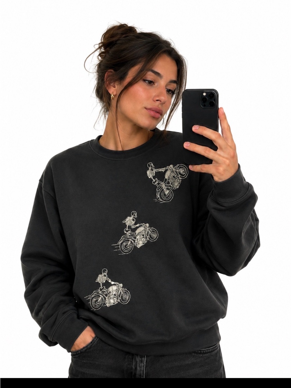 Project Social T Skeleton Motorcycle Sweatshirt